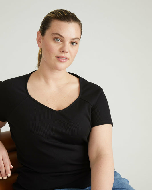 Carey Ribbed Sweetheart Tee - Black | Universal Standard
