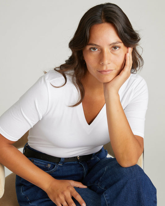 Maia Stovepipe Sleeve V Neck Tee - White | Universal Standard