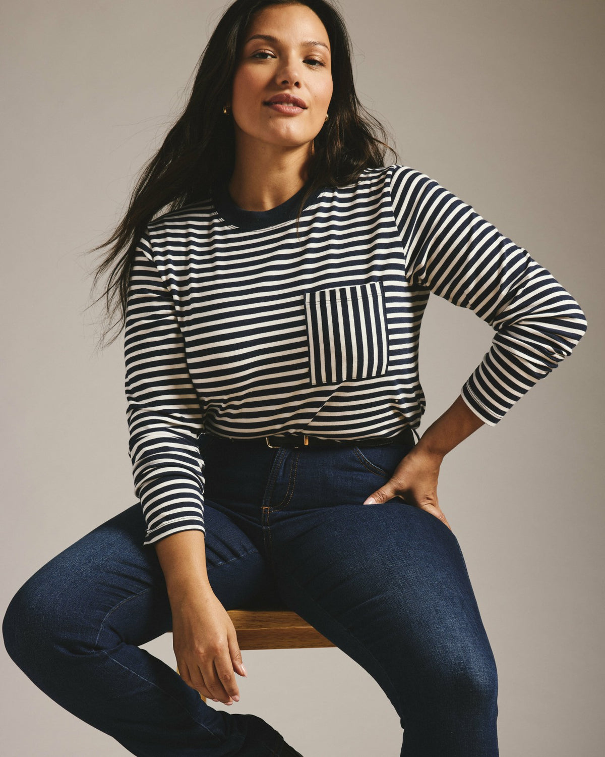Long Sleeve Garcon Tee - Navy/White Stripe | Universal Standard