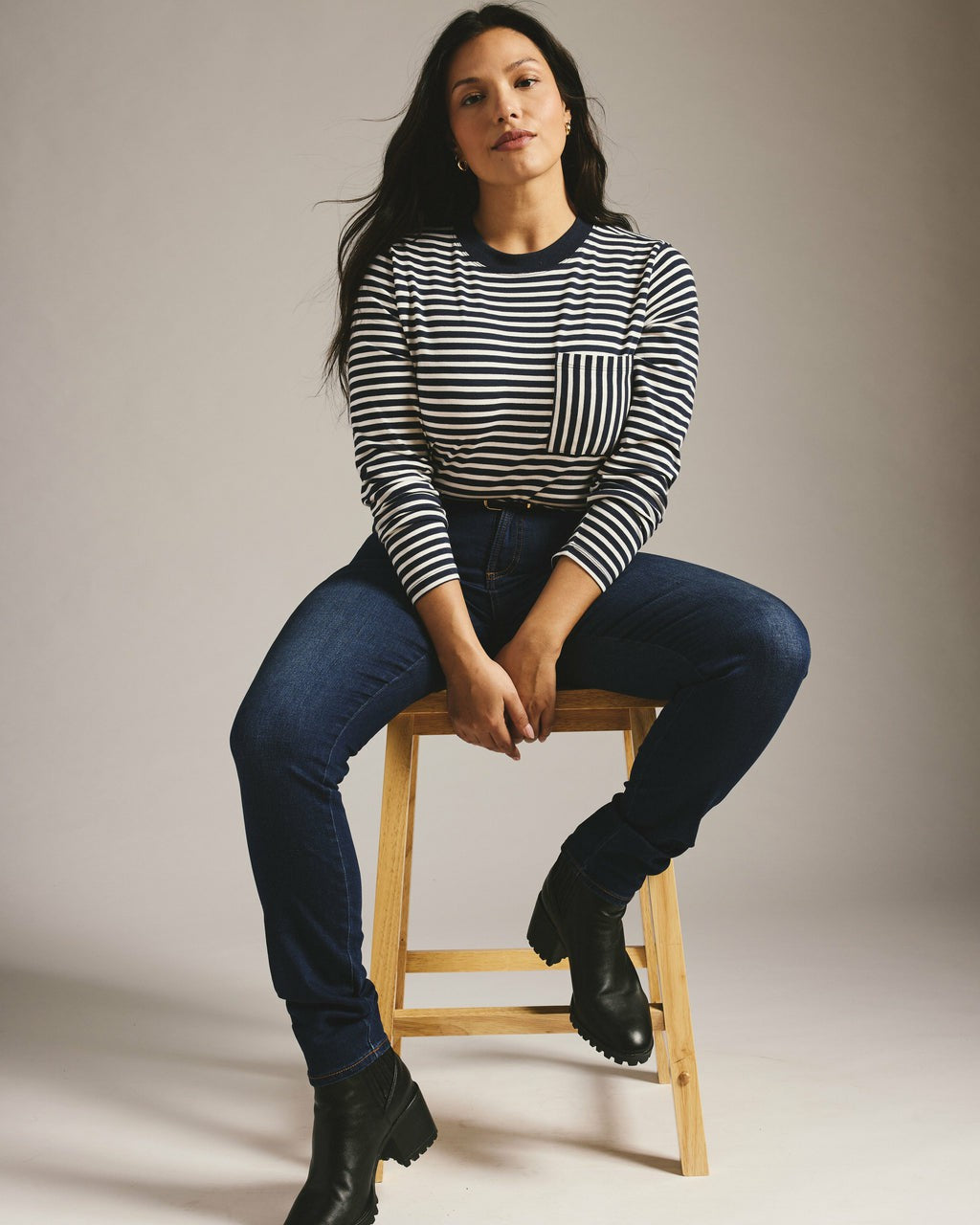 Long Sleeve Garcon Tee - Navy/White Stripe | Universal Standard