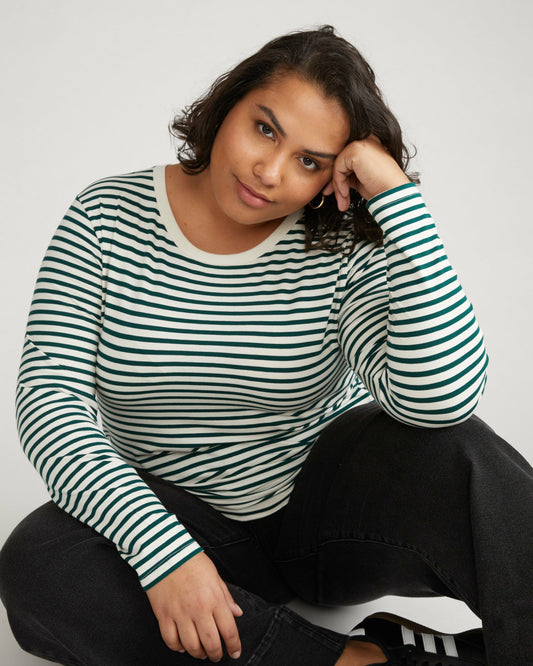 Long Sleeve Tee Rex - Bone/Botanic Stripe | Universal Standard