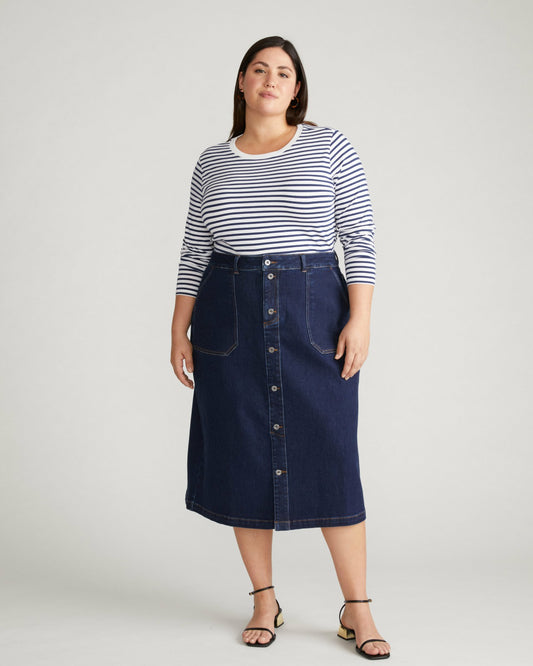 Long Sleeve Tee Rex - White/Cenote Stripe | Universal Standard