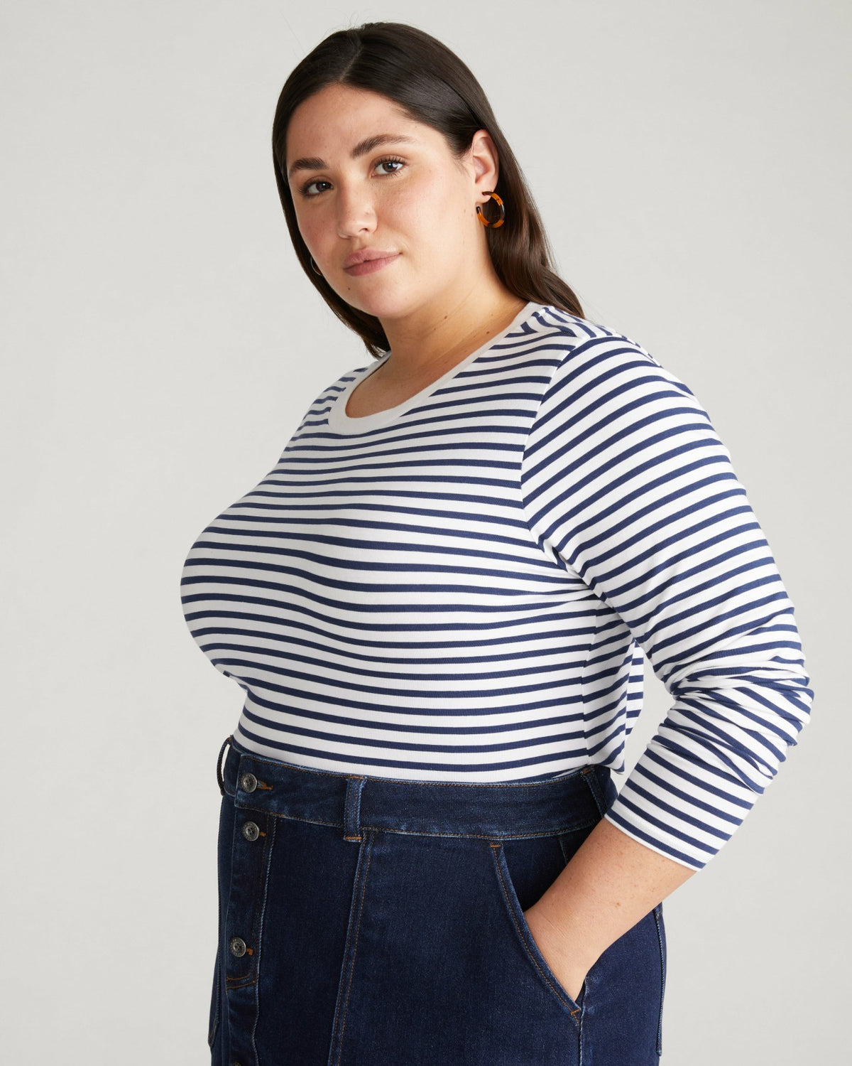 Long Sleeve Tee Rex - White/Cenote Stripe | Universal Standard
