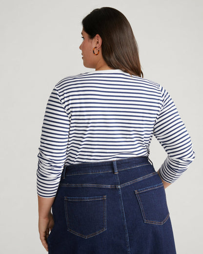 Long Sleeve Tee Rex - White/Cenote Stripe | Universal Standard