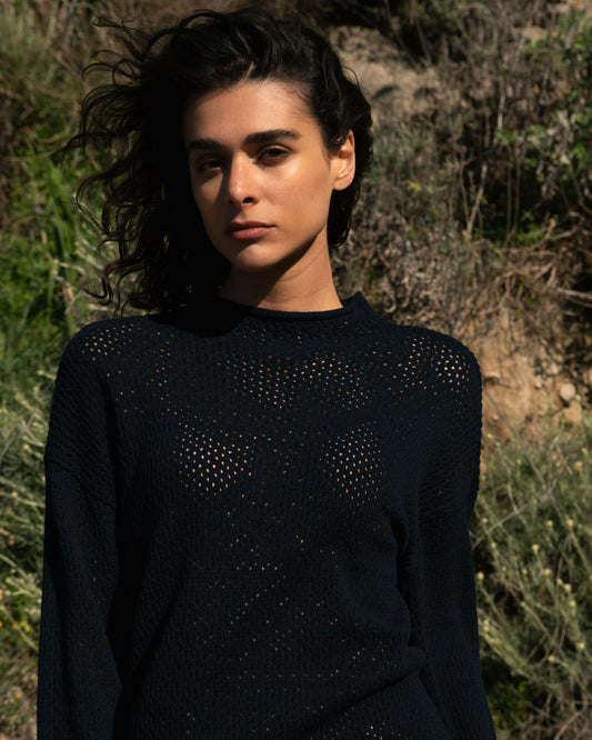 Positano Pointelle Mock Neck Sweater - Black | Universal Standard