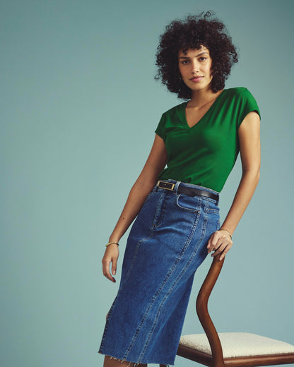 Ashley V Neck Cap Sleeve Tee - Green Park | Universal Standard