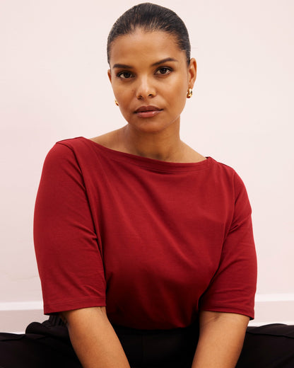 Bella Boatneck Tee - Garnet | Universal Standard