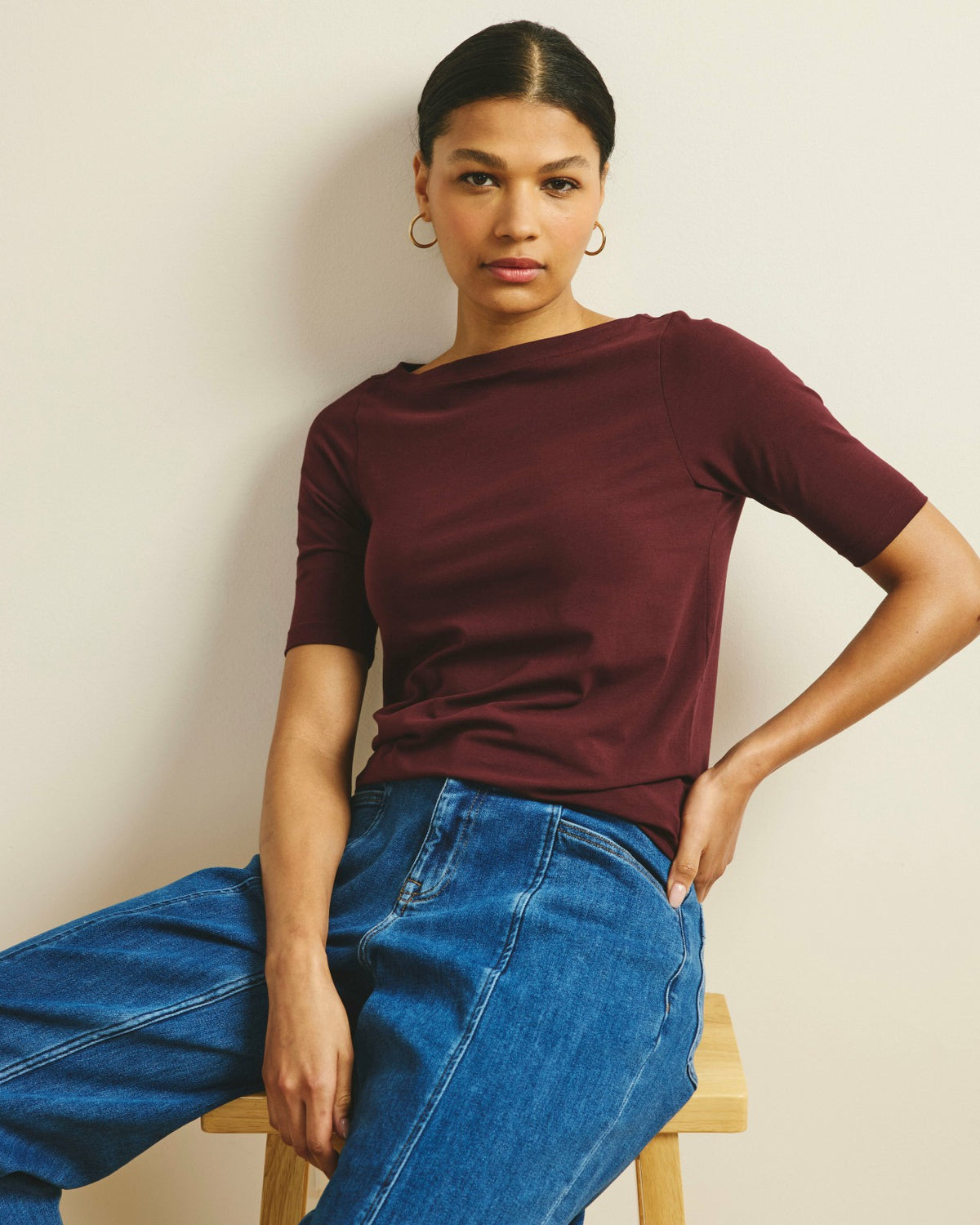Bella Boatneck Tee - Black Cherry | Universal Standard