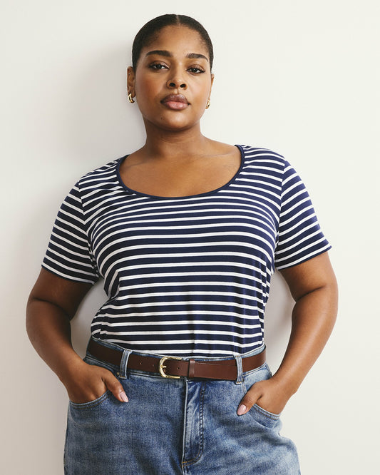 Scoop Neck Tee - Navy/White Stripe | Universal Standard
