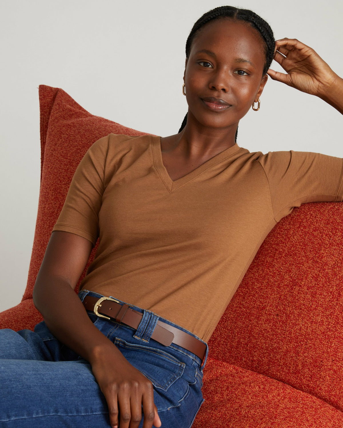 Maia Stovepipe Sleeve V Neck Tee - Classic Camel | Universal Standard