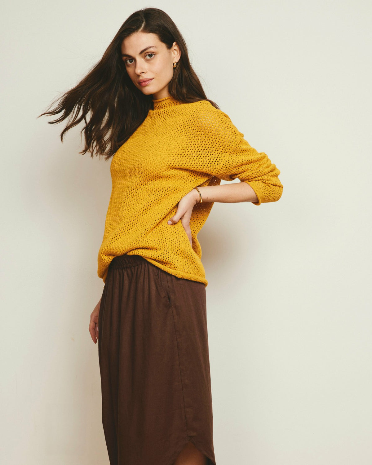 Positano Pointelle Mock Neck Sweater - Goldenrod | Universal Standard