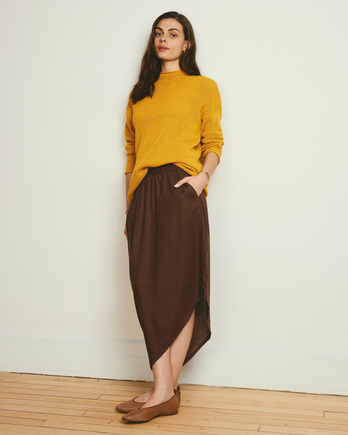 Positano Pointelle Mock Neck Sweater - Goldenrod | Universal Standard