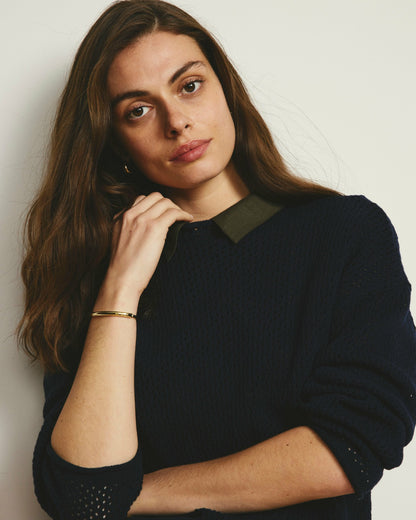 Positano Pointelle Mock Neck Sweater - Navy | Universal Standard