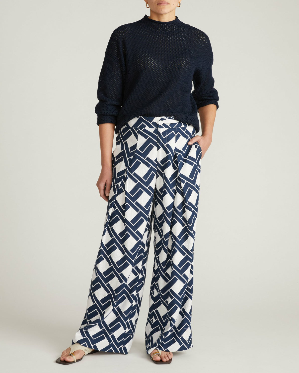 Positano Pointelle Mock Neck Sweater - Navy | Universal Standard