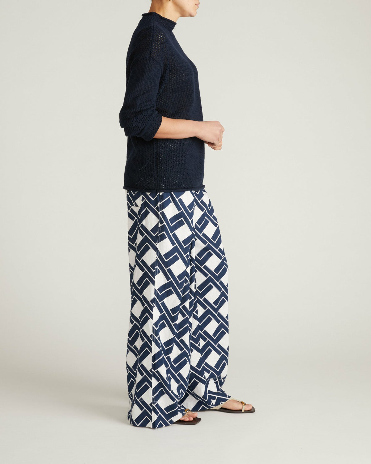 Positano Pointelle Mock Neck Sweater - Navy | Universal Standard