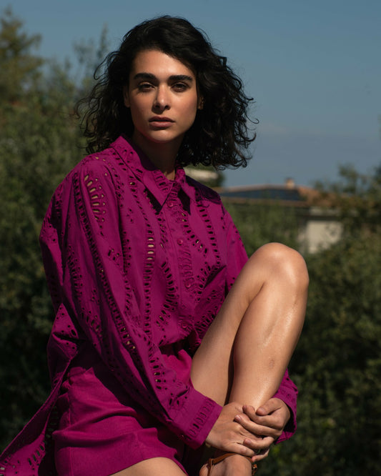 The Embroidered Artist Poplin Shirt - Hyper Pink | Universal Standard